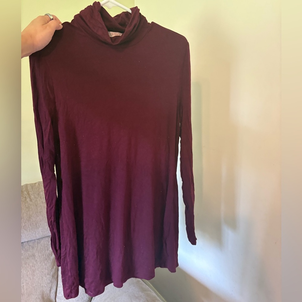 Ellen Tracy Red Ruffled Long Sleeve Tunic
